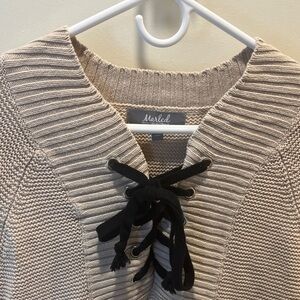 Marled Women's Beige Cowl Neck Sweater with Black Lace-Up